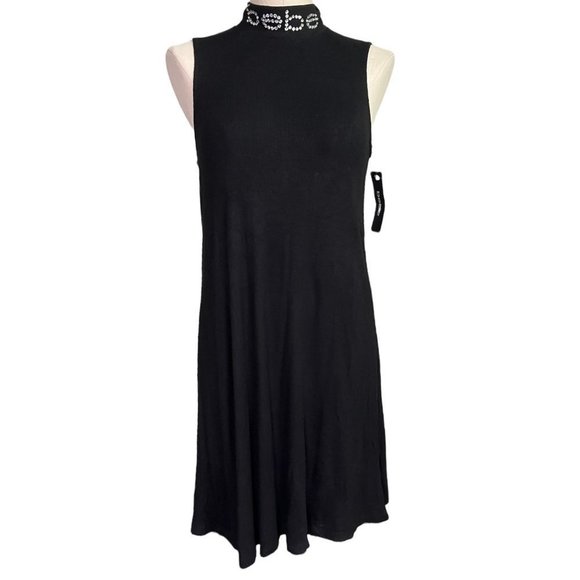 bebe Dresses & Skirts - NWT Bebe Rhinestone Spell Out Dress Black Ribbed Size Medium
